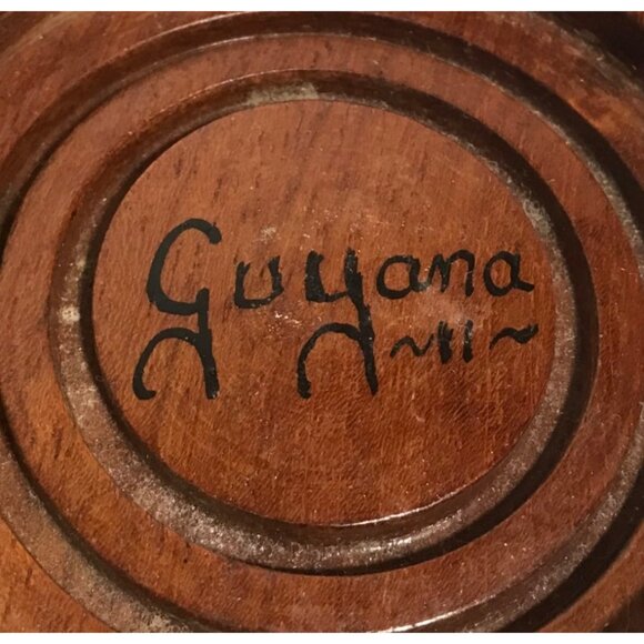 Handcrafted Wooden Coaster With Guyana Inscription 4" Diameter - Picture 2 of 5